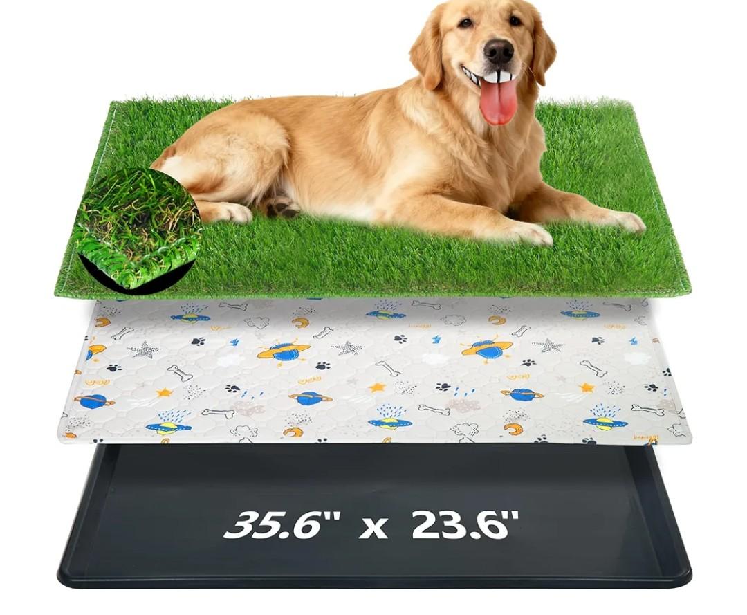Reusable Dog Loo System with Artificial Grass Turf&Pee Pads&Tray, for Puppy Potty Training is Portable&Easy to Clean,35x23in Large Dog Litter Box Toilet for Indoor/Outdoor use