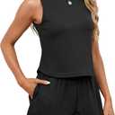 Women's 2 Piece Outfits Lounge Sets Summer Shorts with Pockets Casual Vacation Travel Sets (Black), M