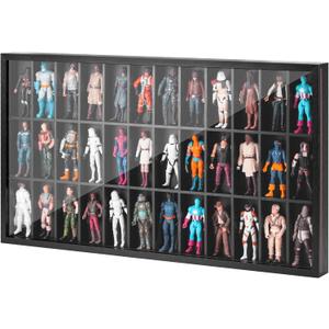 Wooden Display Case for 3.75 inch Action Figures, Wall Mounted 36 Compartments Collectors Showcase,Fit for 1/18 Scale Star Wars / GI Joe / Marvel Action Figure Toy Black