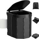 Portable Camping Toilet, Folding Toilet for Adults with Lid and Retractable TP Holder, Waterproof Porta Potty with Carry Bag and Disposable Liners for Camping, Hiking, RV Travel (Black)