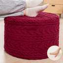 Boucle Pouf Ottoman and Foot Rest 20 x 20 x 14 Inches Floor Pouf Foot Stool Home Decor for Couch Sofa Bean Bag Chairs Red Wine