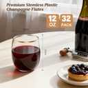 32 Pack 12oz Plastic Stemless Wine Glasses wihth Gold Rim, Disposable Clear Wine Cups - Shatterproof, Unbreakable & BPA-Free, Recyclable Drinkware for Wedding, Birthday Party, New Year, Holidays
