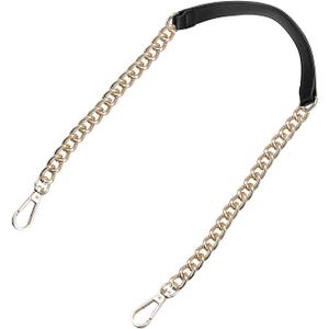 uxcell Purse Chain Strap, 39" Leather Iron Flat Chain Strap Handbag Chains Purse Handles Shoulder Replacement Strap (Black Strap Gold Chain)