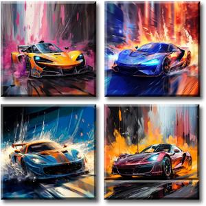 DJSYLIFE Car Posters Men Room Decor Canvas Printed Supercar Car Wall Art Racing Pictures Teen Boys Room Decor Modern Artwork for Man Cave Office Home Decorations (12"Wx12"Hx4)