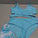 Milumia Girl's 3 Pieces Bikini Set Tropical Print Criss Cross Wrap Bathing Suit with Beach Skirt, 11-12 Y