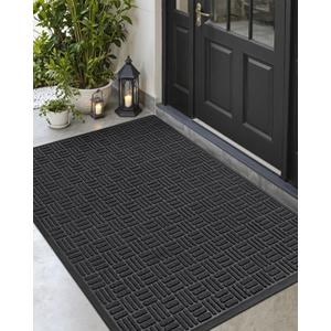 DEXI Front Door Mat Outside Entrance, 4x6 ft Large Rubber Entry Doormat Heavy Duty, Welcome Mats Non Slip for Inside House Floor Entryway Double Doors Exterior Patio, Maze Black
