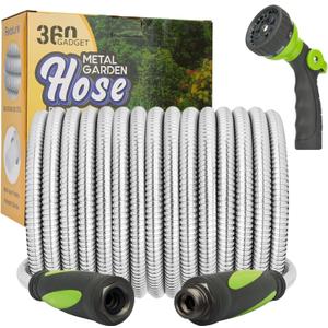 Garden Hose - Water Hose 100 FT with Swivel Handle & 8 Function Nozzle, Flexible, Heavy Duty, No Kink, Lightweight Metal Hose for Outdoor, Yard, 304 Stainless Steel