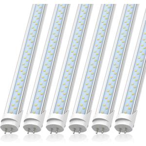 JESLED T8 LED 4FT Type A+B Light Bulbs, 24W(65W Equivalent), 3200LM, 6000K, Plug and Play or Ballast Bypass, 4 Foot LED Fluorescent Tube Replacement, ETL Listed, Single or Double End Powered 6 Pack