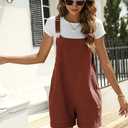 Ailoqing Womens Cotton Linen Short Overalls Casual Summer Bib Shortalls Rompers with Pockets (XXL)