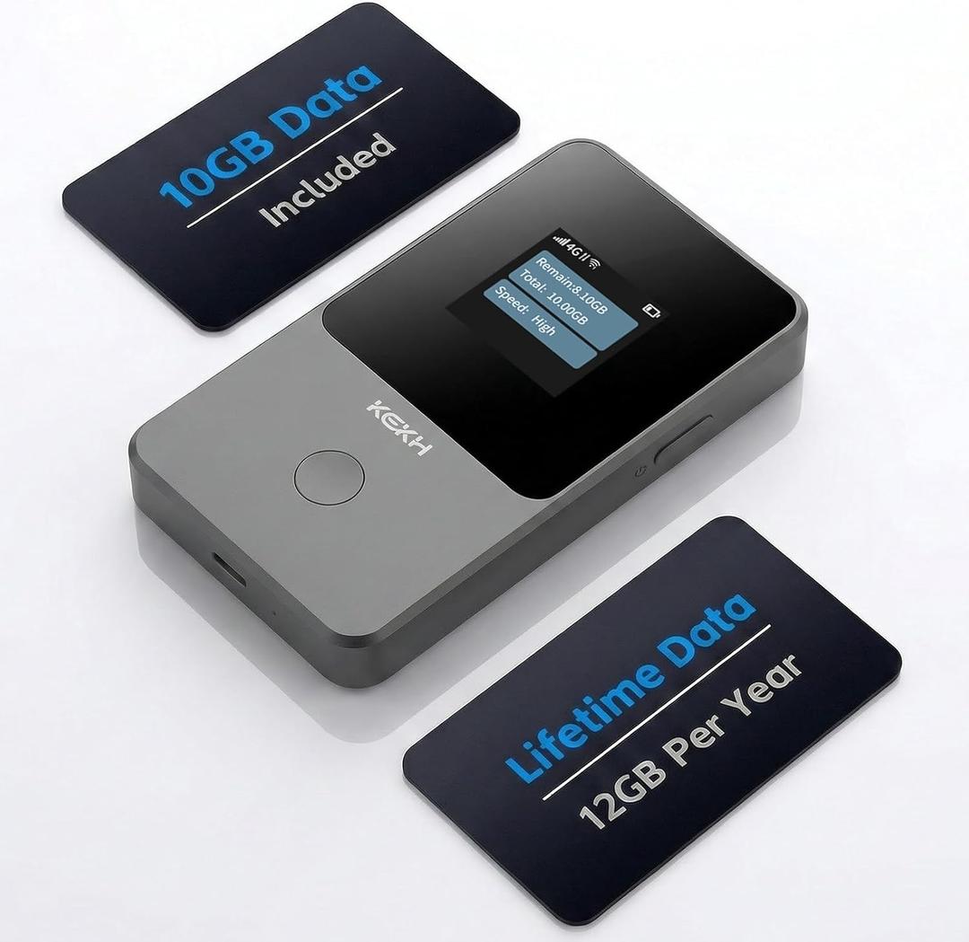 Global Portable WiFi Hotspot for Travel, No SIM Required, 4G LTE Router Covering 140+ Countries, Pay-As-You-Go,Connect Up to 10 Devices,10GB USA Data Included, Lifttime Free Data (12GB/Year)