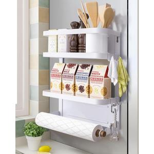 Magnetic Spice Rack for Refrigerator Magnetic Paper Towel Holder for Fridge Magnetic Shelf Magnetic Shelves Fridge Magnet Organizer Spice Rack Kitchen Organization Kitchen Storage(White)
