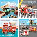 HUZU Emergency Vehicles 3D Puzzle Toy, Rescue Squad Wooden Snap Button Connection Building Blocks for Kids 3-8, Fire Truck Ambulance Police Car Helicopter Montessori Gifts for Preschool Children, Medium to Large