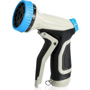 Metal Garden Hose Nozzle, 9 Spray Patterns, Water Hose Nozzle with Labor-saving Buckle & Water Flow Control Knob, for Watering Plants, Washing Cars & Pets