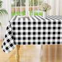 misaya Rectangle Waterproof Vinyl Table Cloth, Buffalo Flannel Backed Tablecloth, Wipeable Plastic Table Cover for Dinner, Kitchen, Outdoor (60" x 84", Black and White)