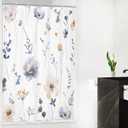 Omifly Stall Small Watercolor Floral Shower Curtain 48Wx72H Inch Rv Blue Flower Spring Leaves Plant Modern Botanic Minimalist Farm with 8 Plastic Hooks Fabric Waterproof Toilet Accessories Decor