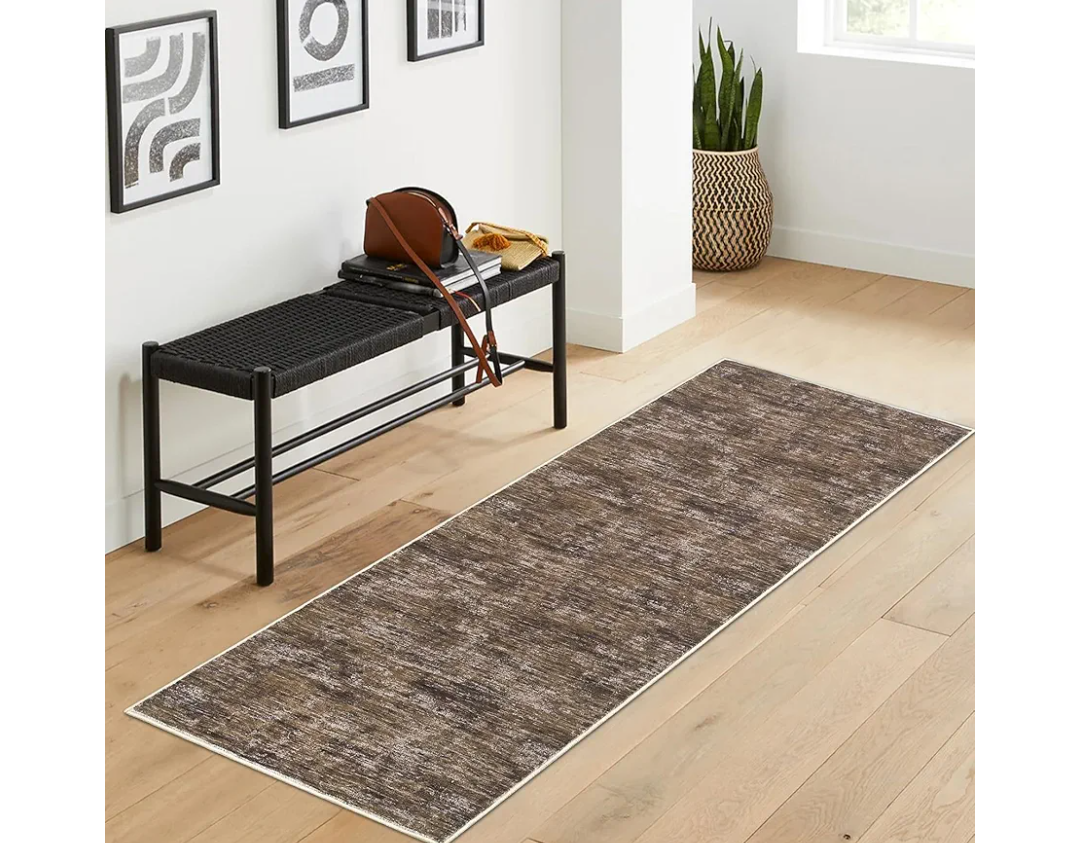 2x6 Runner Rug Washable Kitchen Runner Rug Modern Abstract Runner Mat for Hallway Contemporary Solid Rug Non-Slip Foldable Aesthetic Accent Floor Carpet for Living Room Bedroom, Brown