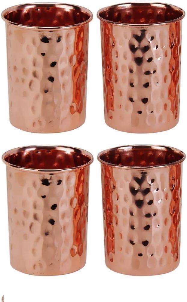 Pure copper hammered glasses moscow mule tumbler 250 Ml (8.5 US Fl Oz) (Hammered, Set of 4)