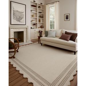 Loloi Chris Loves Julia Scottie Ivory/Grey 2'-0" x 5'-0" Accent Rug | SCO-01 Scalloped Approx. 2x5 Ivory / White Entryway Kitchen, Plush, Playful, Hand-Tufted, Neutral, Accent Rug