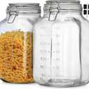 1.1 Gallon Large Glass Food Storage Jars with Airtight Lids,Set of 2 Square Wide Mouth Airtight Glass Storage Container,135oz Kitchen Mason Jar with Measurement Mark,for Flour Sugar Canning