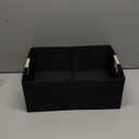 Fabric Storage Bin Box Foldable Cotton Linen Storage Basket with Wooden Handles Rectangular Cube Decorative Home Laundry Organizer Clothes Blanket Container  Black, Medium