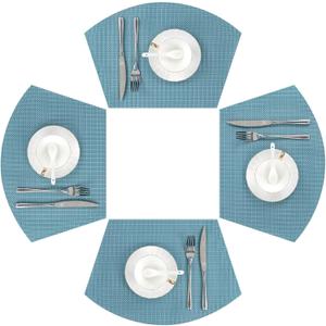 SHACOS Round Table Placemats Set of 4 Small Wedge Placemat Wipe Clean Heat Resistant Woven Vinyl Round Table Mats (4, Gray Blue)