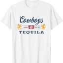 Vintage Cowboys And Tequila Western Funny Tequila Drinking T-Shirt, Large, White