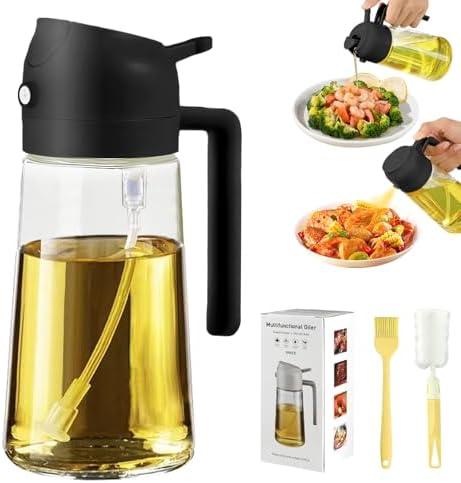 PLAPITATE Oil Dispenser for Kitchen, 2 in 1 Olive Oil Sprayer, Olive Oil Dispenser Spray Bottle with Brush, Oil Sprayer for Cooking for Air Fryer, Barbecue, Salad 16oz/470ml (Black)
