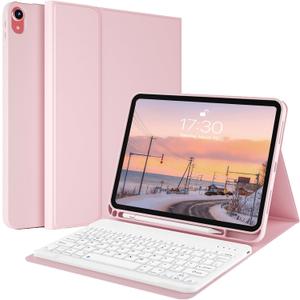 kenke Keyboard Case for iPad (A16) 11 Inch 2025 / 10th Generation 2022 10.9 Inch, Stand Folio Smart Cover with Magnetically Detachable Wireless Keyboard for iPad 11th/10th Gen, Light Pink