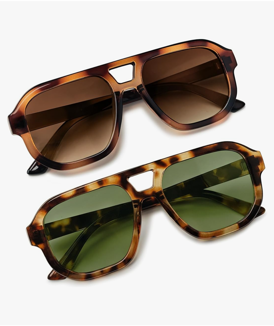 livho Trendy Polarized Square Aviator Sunglasses Women Men Square Eyewear Frame, Retro Sun Glasses for Women Men 2025 Shades /Pack of 2