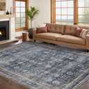 GarveeHome 10x13 Washable Vintage Area Rug Stain Resistant Non-Slip Large Indoor Carpet Non Shedding Soft Low-Pile Carpet Foldable Distressed Retro Floor Mat for Bedroom Living Room Denim