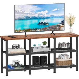 Furologee TV Stand, Small Media Console Table with 3-Tier Storage Shelves, Industrial Entertainment Center for TVs up to 50 Inch, Television Stands for Living Room, Bedroom, Rustic Brown (43'' no outlets)
