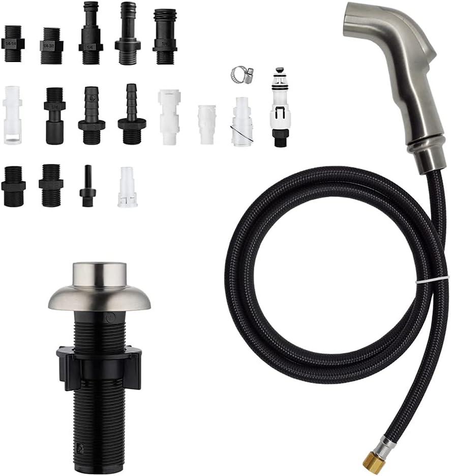 Houtingmaan Kitchen Sink Sprayer Replacement, Side Sprayer, Kitchen Sink Faucet Sprayer Hose, Sprayer Head Replacement, Sink Spray head,17 ADAPTERS, Sink Sprayer Brushed Nickel