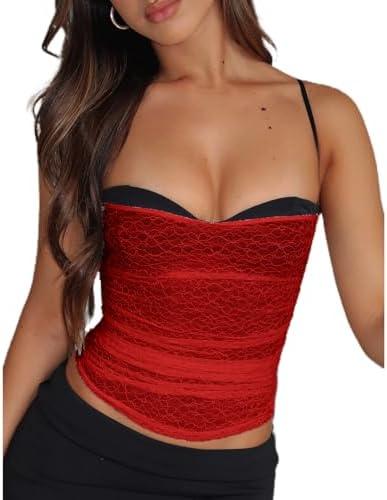 Women Lace/Leopard Patchwok Crop Tank Tops Sexy Sheer Mesh Spaghetti Strap Camisole Slim Fit Going Out Cami Tops.M