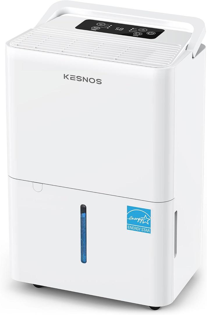 Kesnos 2,500 Sq. Ft. Energy Star Dehumidifier for Basement with Drain Hose
Ultra Quiet 36 dB, 0.39-Gallon Water Tank, 4 Pre-Set Modes, Auto Defrost, Timer, Ideal for Home, Bedroom, Bathroom, etc.