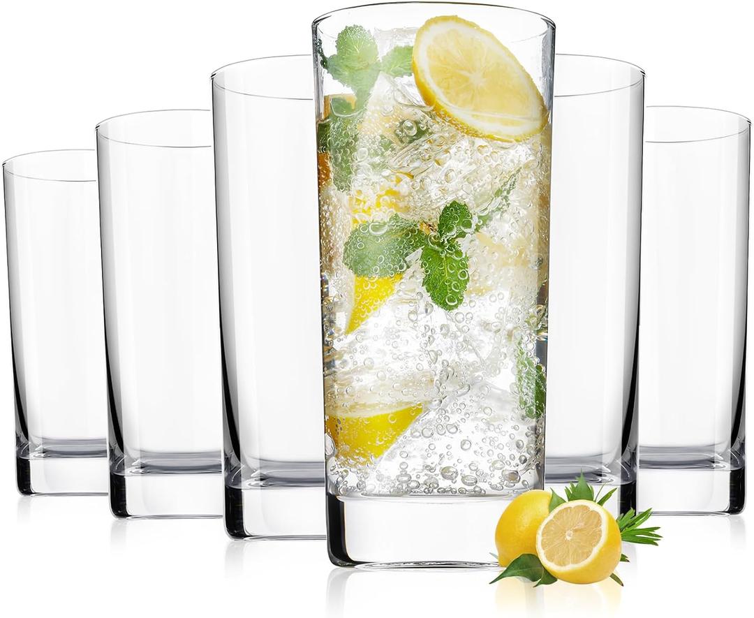 OUWO Highball Glasses Set of 6, 13oz Tall Drinking Glasses, Water Glass for Kitchen, Tom Collins Glasses, Mojito Glass Cups, Cocktail Glasses for Bar Glassware