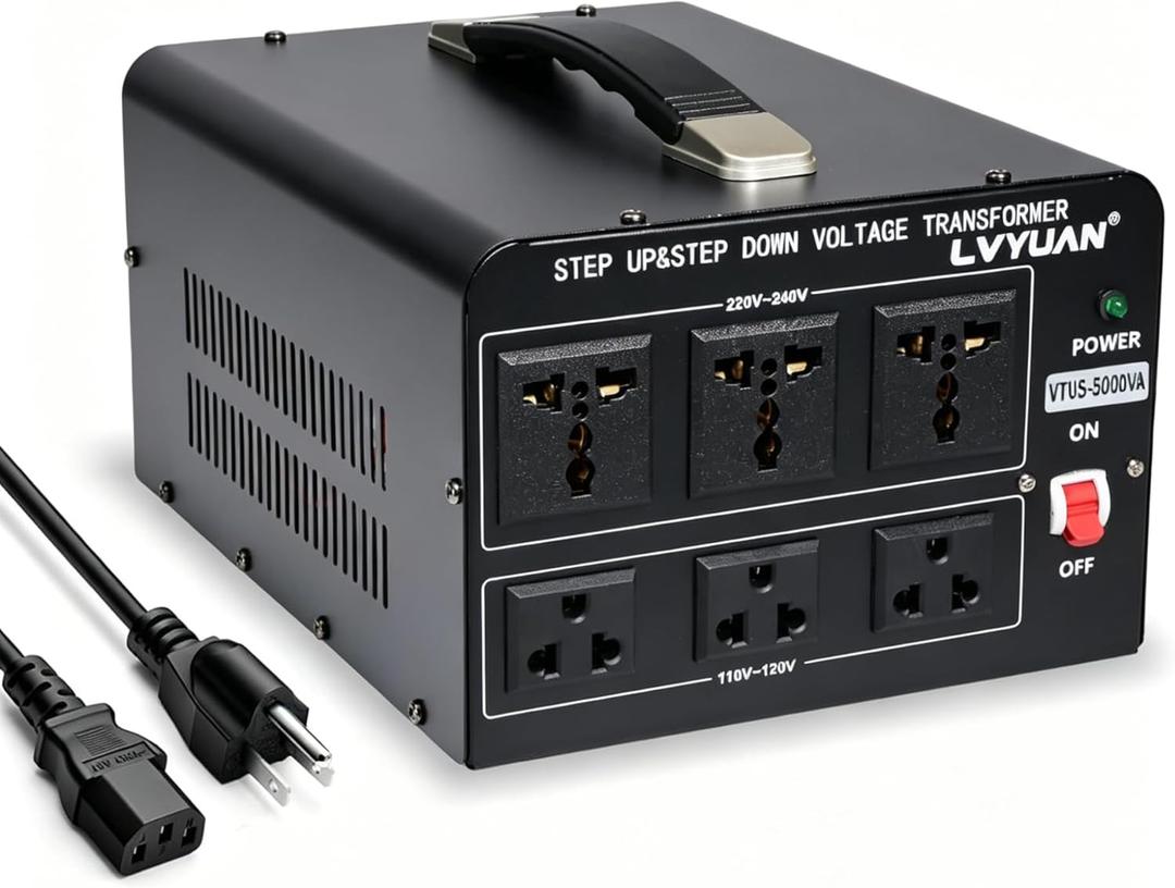 LVYUAN 5000 Watt Voltage Converter Transformer Heavy Duty Step Up/Down AC 110V/120V/220V/240V Power Converter with 3 US Outlets, 3 Universal Outlets, Resettable Circuit Breaker Protection