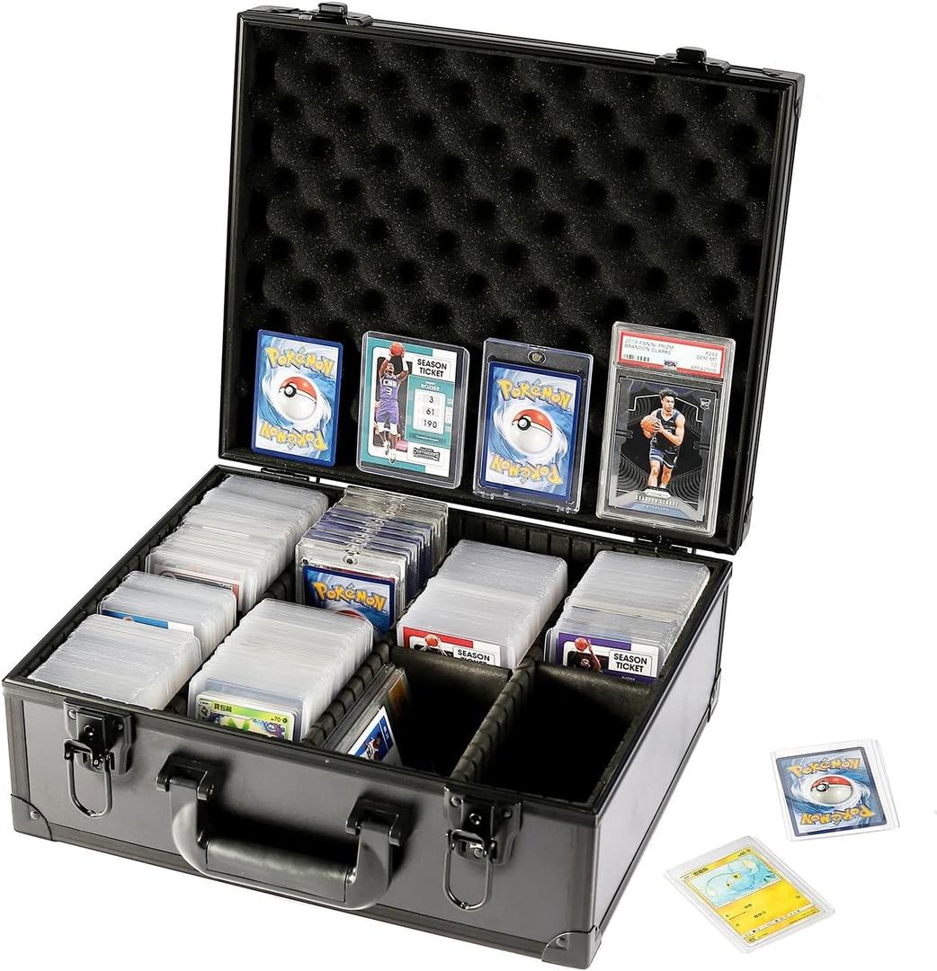 Azamou Toploaders Storage Box for 3" x 4" 35pt Rigid Cards, Trading & Sports Cards, Graded & Rating Cards, with 7 DIY Sponge Partitions (Holds 600+ Toploaders, M600-Black)
