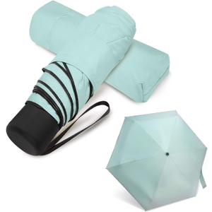 Small Travel Umbrella Compact for UV Protection Light Purse Size Umbrellas for Sun Rain Portable for Backpack (Green)