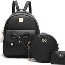 I IHAYNER Girls Bowknot 3-Pieces Fahsion Leather Backpack Backpack Purse for Women Rucksack for Ladies Shoulder Bag | Backpack Purse, Rucksack, for Ladies, Shoulder Bag, Backpack Purse, Rucksack (Black)