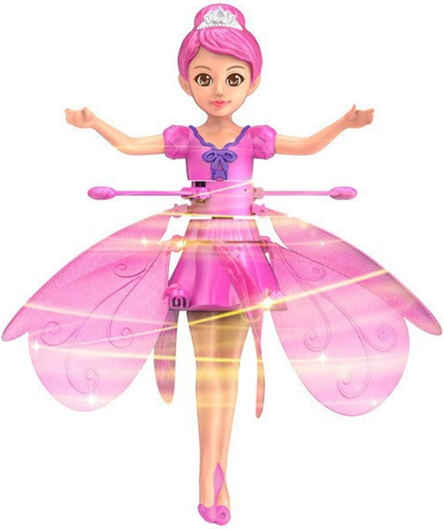 HENRYZH Remote Control Flying Doll Hand Gesture Sensing Flying Device Dancing Robot Princess with Crystal Wings 360 Free Rotating Robot Toy (Pink)