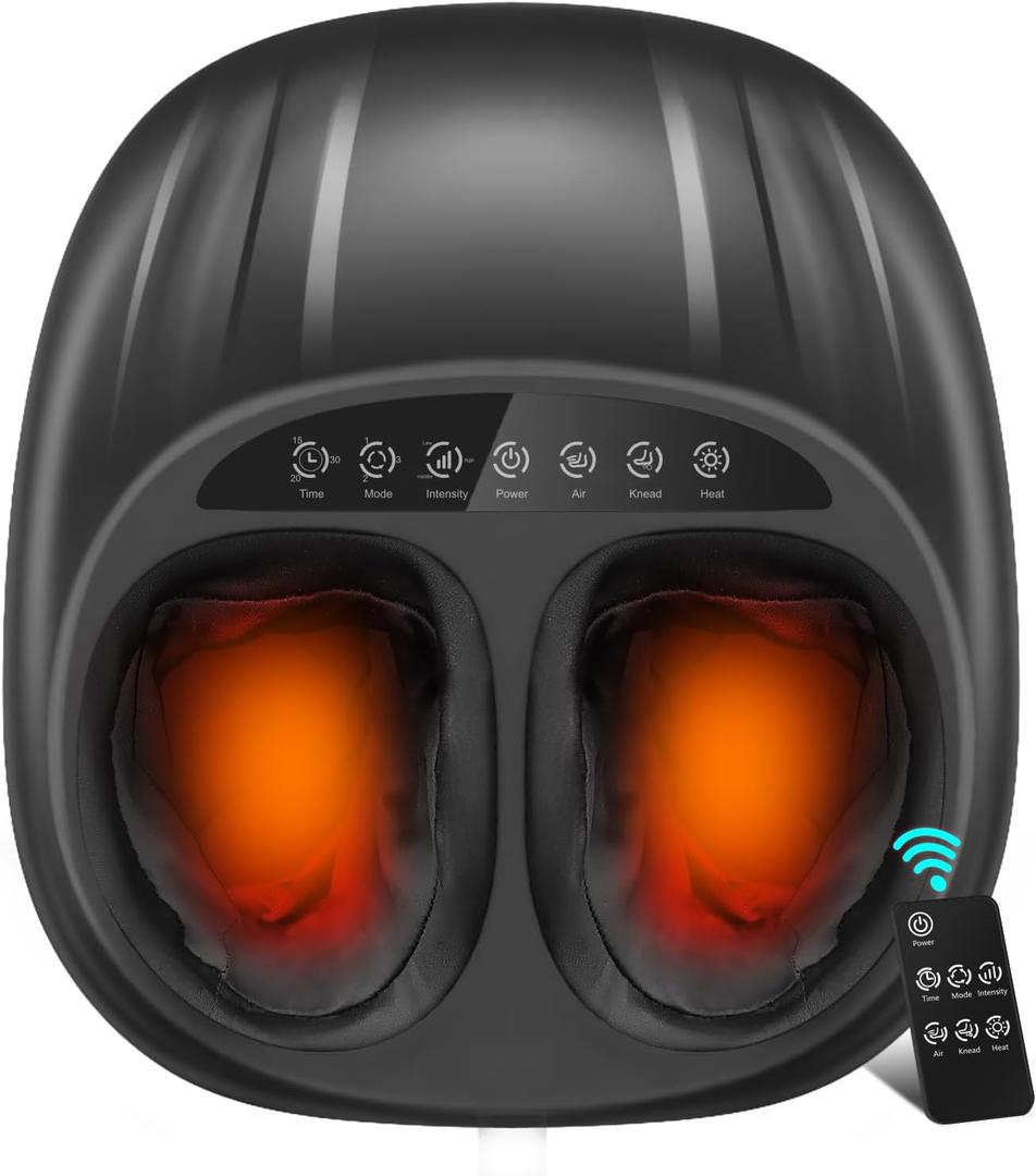 Shiatsu Foot Massager, Foot Massager Machine with Heat, Remote Control, Multiple Massage Modes & Adjustable Intensity, Deep-Kneading Massager Fits Feet Up to Women Size 12, Black/ZL7 (16.5*15.5*9.5/ZL7)