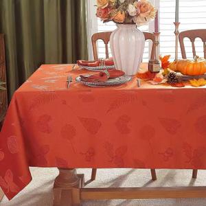 SESTYBALE Thanksgiving Tablecloth Rectangle, Jacquard Heavy Duty & Spill Proof Table Cloth with Leaves, Apricot Leaf Design, Suitable for Fall and Harvest Season(Rectangle,60" x 102", Rust)