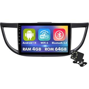 4Core+64GB 10.1 Inch IPS Touchscreen Android 14 Car Stereo for Honda CR-V 2012-2016 with Wireless CarPlay & Android Auto Car Radio, Support GPS, WiFi 6, Bluetooth,5.4, FM, Backup Camera, SWC, Dual USB