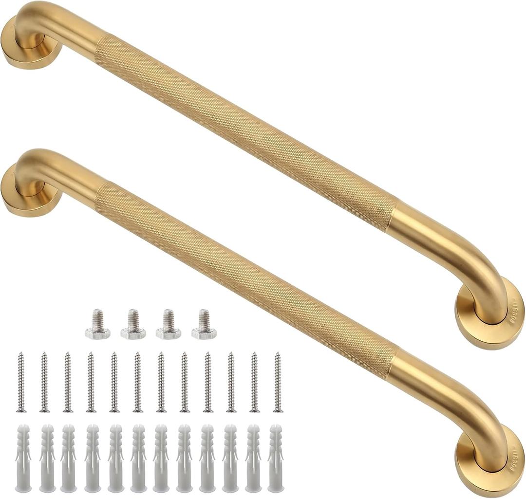 24 Inch Gold Anti-Slip Shower Grab Bars, 1.25" Diameter 2 Pack