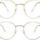Onrtry Circle Blue Light Glasses for Women Men Round Metal Frame Computer Gaming Eyeglasses 2 Pack (A6 Gold+rose Gold)