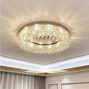 Modern Crystal Chandelier D24 Round Flush Mount Crystal Ceiling Light Chandeliers Chrome Chandelier Lighting Fixtures for Living Room Dining Room Bedroom