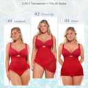 SHAPELLX One Piece Swimsuit Women Tummy Control Full Coverage Bathing Suit with Mesh Wrap Skirt Modest Swim Dress (Red, M)