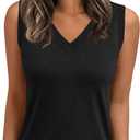 AUTOMET Tank Top Women Summer 2025 Casual Spring V Neck Sleeveless Tee Shirt Basic Trendy Beach Vacation Outfits Clothes (4X-Large, Black)