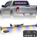 XRIDONSEN 35 inch Amber Blue Traffic Advisor Light Bar 48 LED Emergency Strobe Lights Safety Warning Lights Front/Rear Window w/Display Controller for Firefighter Police Vehicles Trucks