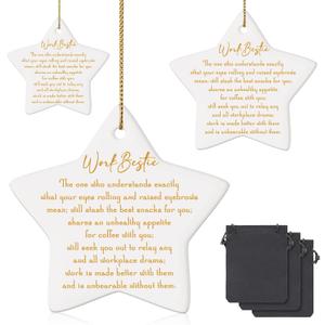 Sieral 3 Pieces Christmas Work Bestie Gifts for Coworkers Christmas Tree Ceramic Hanging Ornaments with Velvet Bags for Friendship Work Bestie Coworker Staff